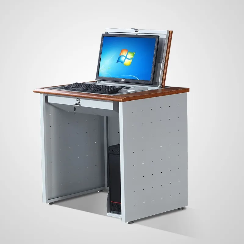 Flip computer desk multimedia classroom hidden computer student training table semi-embedded monitor hidden table