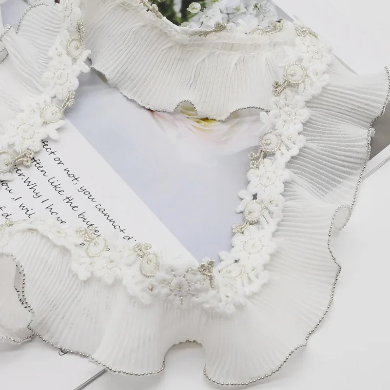 New Minimalist and Luxurious Silver Lace Splicing Single-layer Fungus Silver Bead Embroidery Woven Ribbon Decoration Accessories