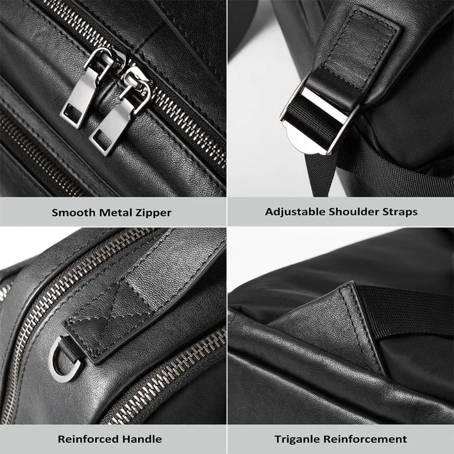 حقيبة ظهر للكمبيوتر المحمول من الجلد الطبيعي مقاس 15.6 بوصة للرجال والنساء حقيبة سفر للأعمال والمشي لمسافات طويلة حقيبة ظهر Daypack 2 # أسود #5