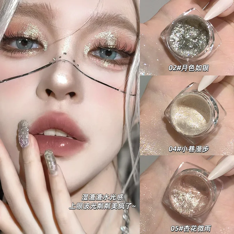 Pots de fard à paupières en Gel liquide, maquillage éblouissant, scintillant, métallique, argent, blanc, surligneur, paillettes, imperméable, brillant, ver à soie