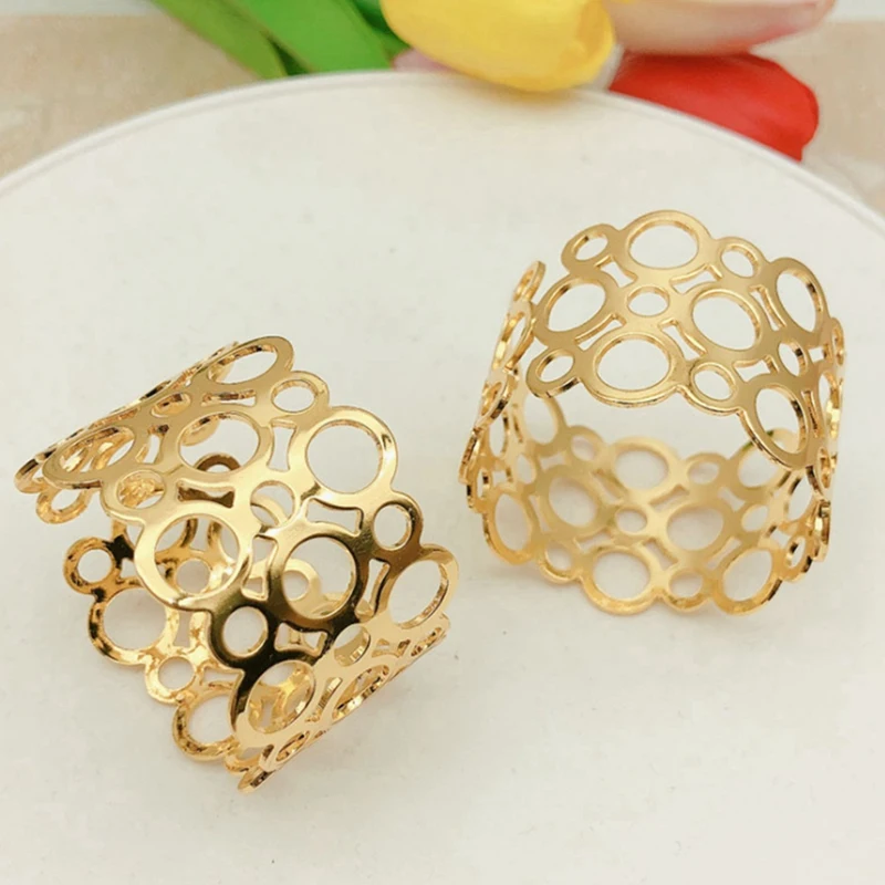 Napkin Ring, 24-Piece Metal Napkin Holder, Party Dinner Christmas Table Decoration, Hollow Round Design Napkin Ring