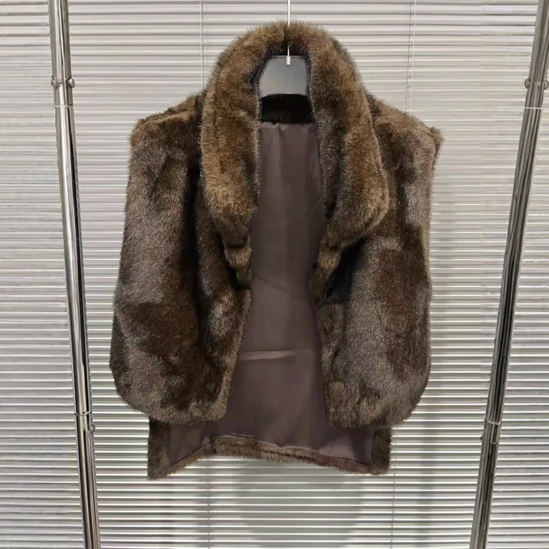 HKSH 2025 خريف شتاء جديد صدرية دافئة الوقوف طوق فو الفراء الفاخرة الشارع الشهير الاتجاه الأنيق بلا أكمام سترة سميكة HK15471 #2