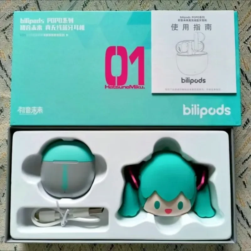 Hatsune Miku Anime Cartoon Wireless Bluetooth Headphones Set Cute Silicone Protective Cover Semi-in-ear Girls Gift Cute Gifts