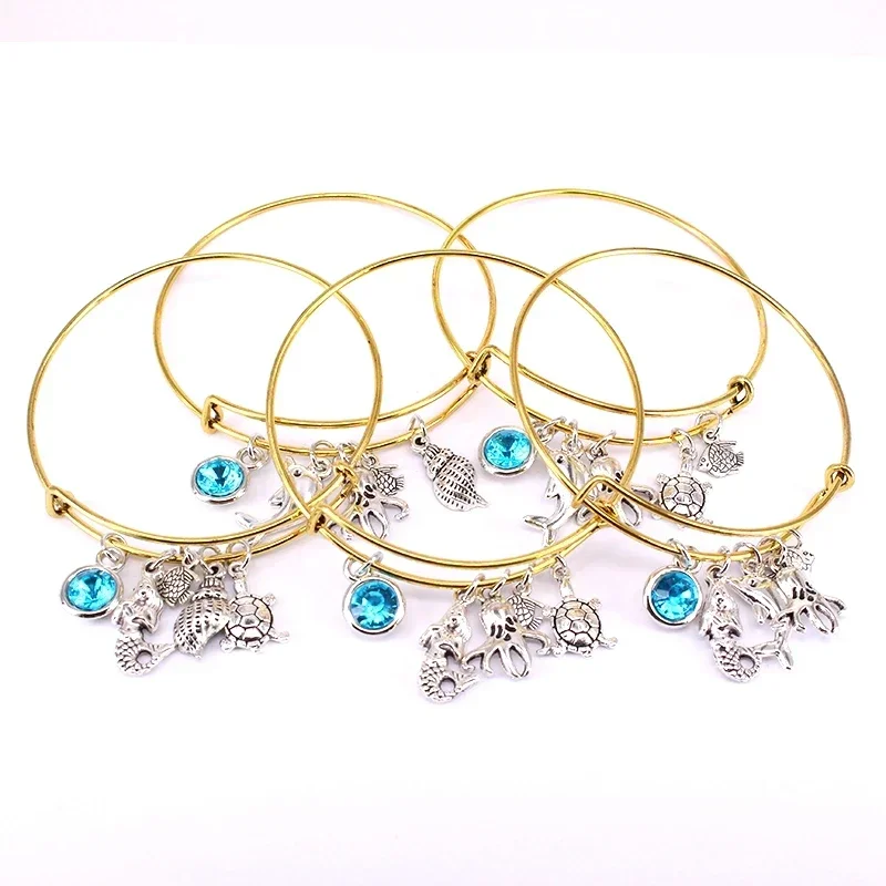 5pcs Bangle Set Wire Bracelets for Women Girls Jewelry Sea Life Animal Charms Bangles Cuff Jewlery C045