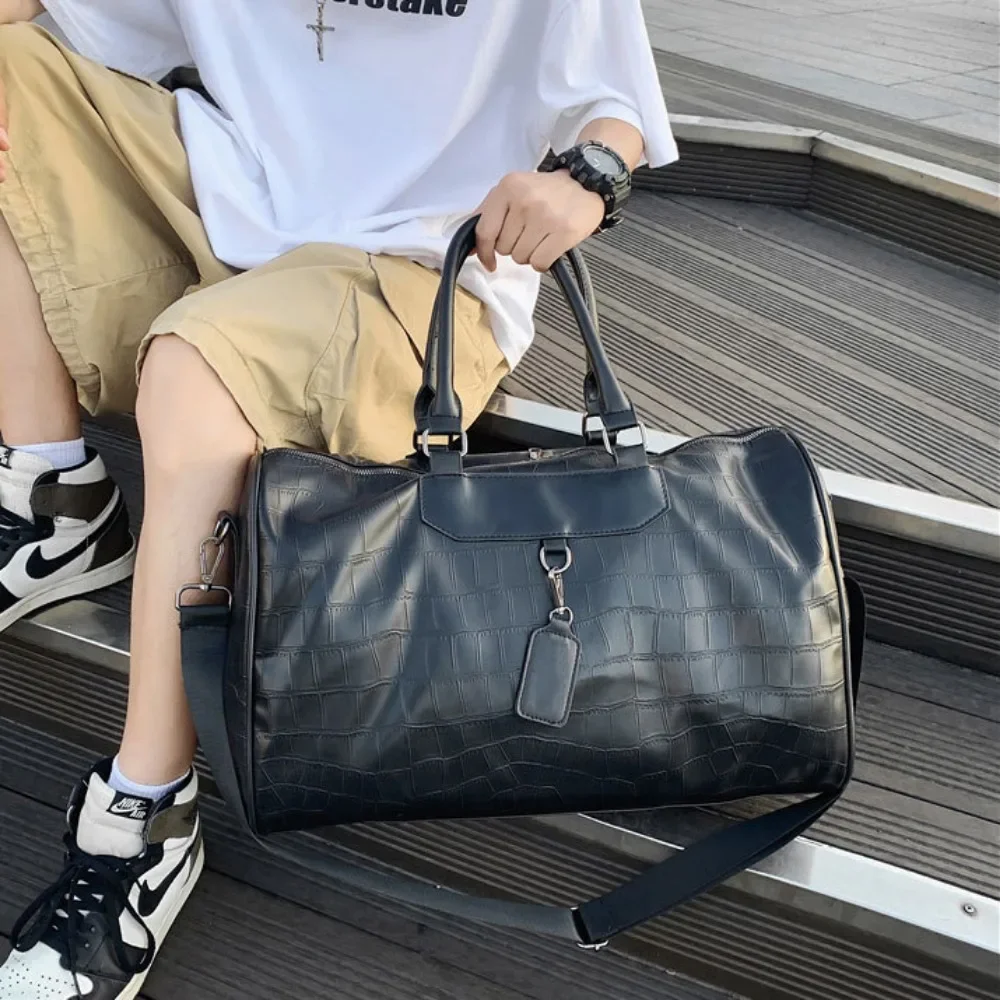 

Europe and The United States Soft Leather Pu Stone Pattern Large Capacity Short-haul Travel Luggage Bag Light Boarding Bag