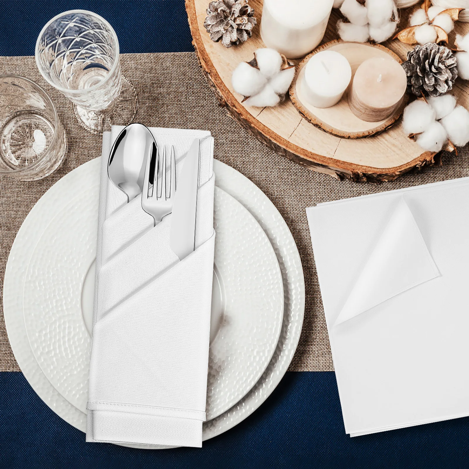

5Pcs White Cotton Napkins Reusable Cloth Dinner Napkins Absorbent for Parties Weddings Dinners Gatherings Lunch Napkin