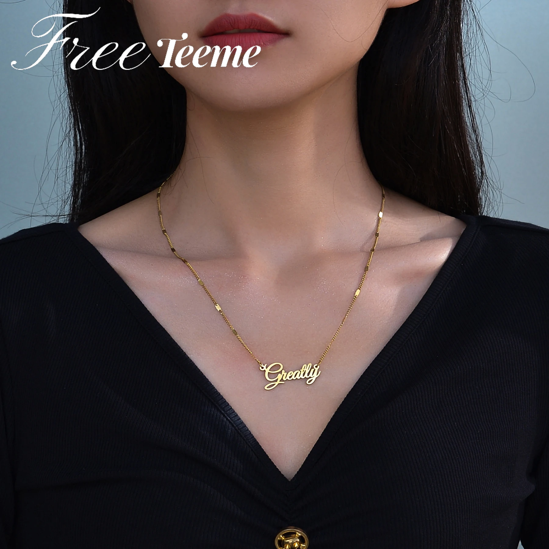 

Freeteeme новая цепочка для монет на заказ, ожерелье из нержавеющей стали, персонализированное колье с буквами для женщин и детей, ювелирные изделия, Рождественский подарок