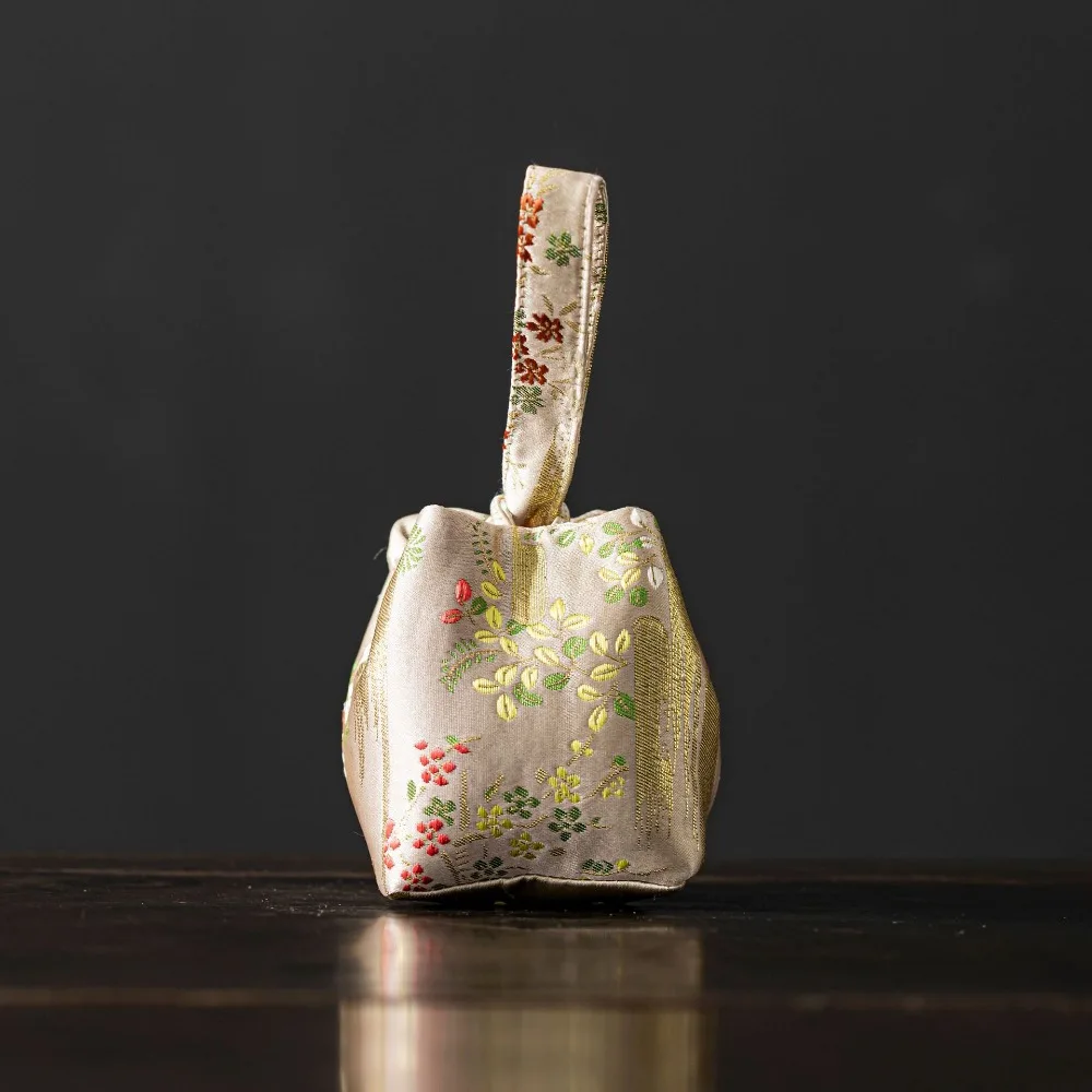 

Household Portable Teapot Bag Purse Vintage Brocade Embroidery Handbag Chinese Style Fabric Teacup Pouch Gift