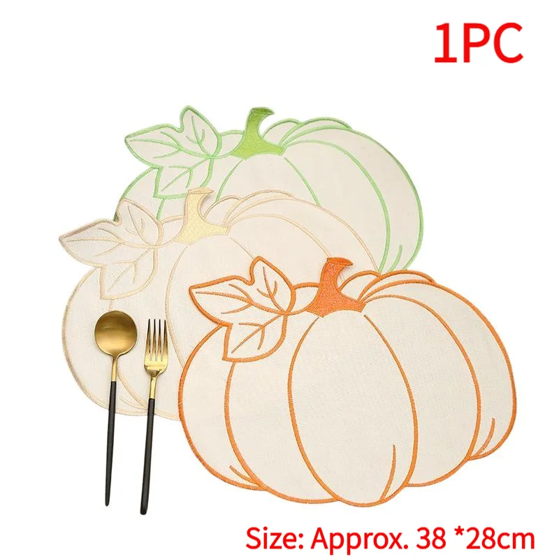 #Halloween Embroidery Leaf Pumpkin Placemat Cotton And Linen Fabric Dining Table Decor Mat Coffee And Tea Table Insulation Pad