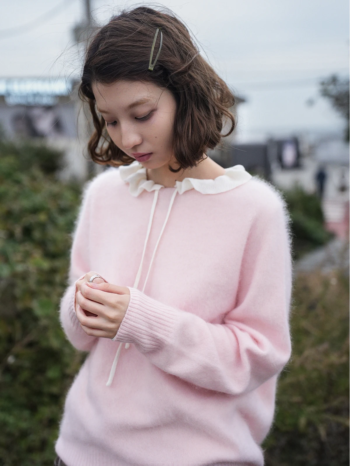 

Botanique Cotton Candy Long Sve round Ne Pullover Sweater Wool Camere Floing Proc Sweet Sle Women's Knittedwear
