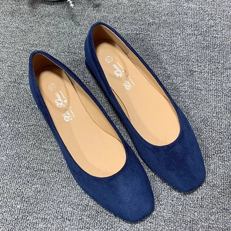 Women Chuny Loafers Null Flock Low Heels 3cm Pumps Royal Blue Grey Elegant Slip-On Square Toe Wide Fits 32-45 27cm Hot Sell 2023