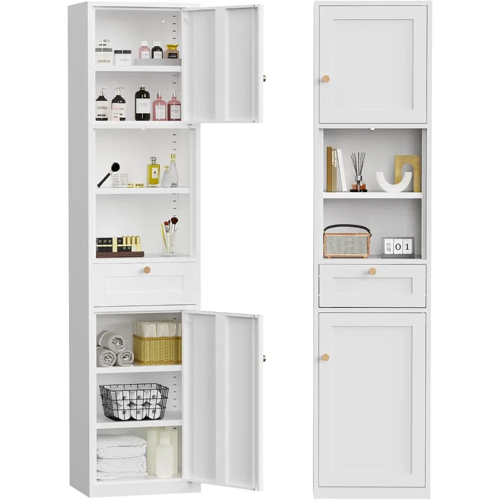 

7-Tier Bathroom Cabinet,67 H Narrow Storage Cabinet with Adjustable Shelves&Drawer,15.7 W Metal Bathroom Storage with Magnetic D