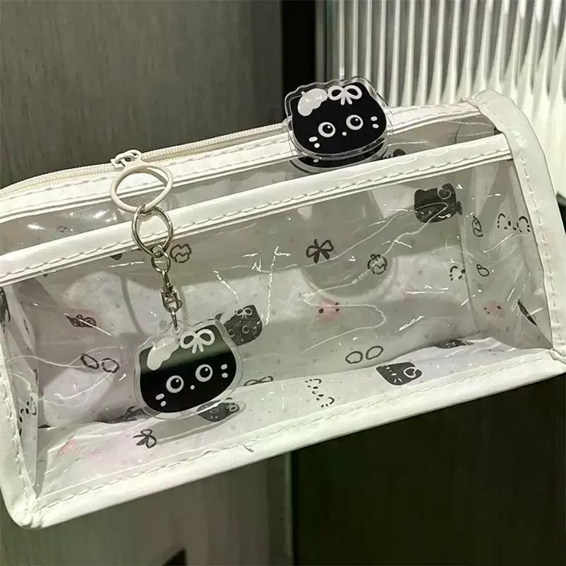 Cute Cartoon Translucent Pencil Case Double-layer Large-capacity Stationery Student Storage Bag School Supply Cosmetic Bag