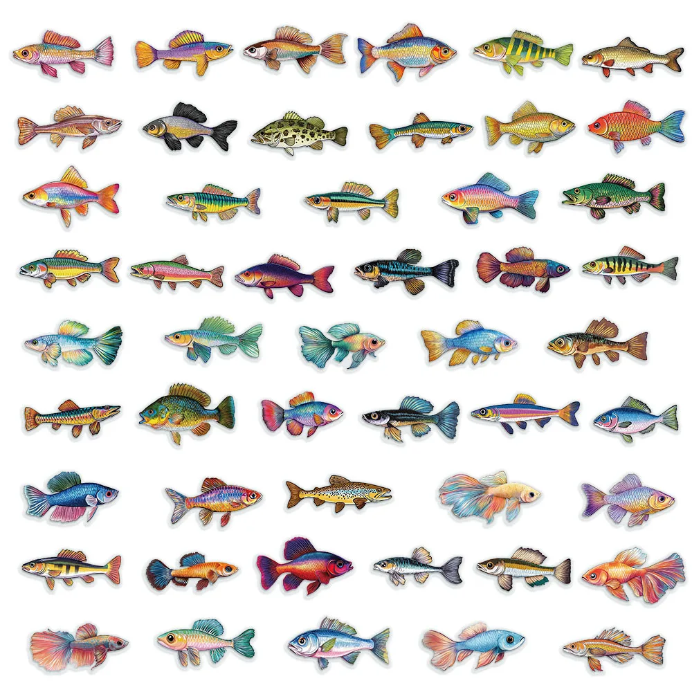 50PCS Creative PVC Personalized Fish Decorative Handbag Stickers DIY Notebook Hand Waterproof Stickers