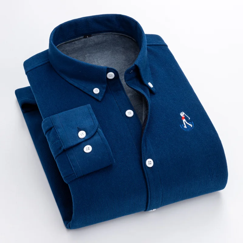 

Quality Men Cotton Corduroy Warm Winter Shirt Thick Fleece Lining Thermal Shirt Long Sleeved Bottoming Shirt male Shirts tops