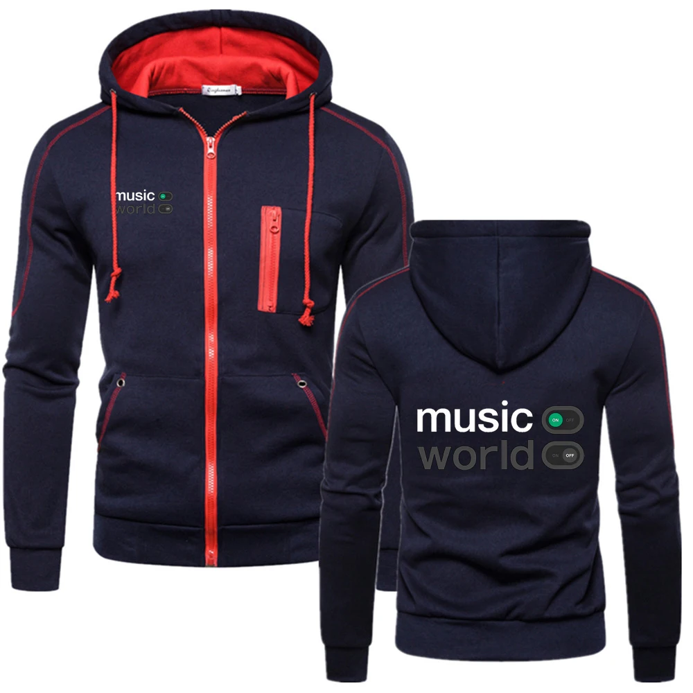 Music World Zipper Hoodies Spring Autumn Men's New Long Sleeve Hooded Sweatshirt Fashion Casual Outfit Sportwear Loose Fit Coat view 3