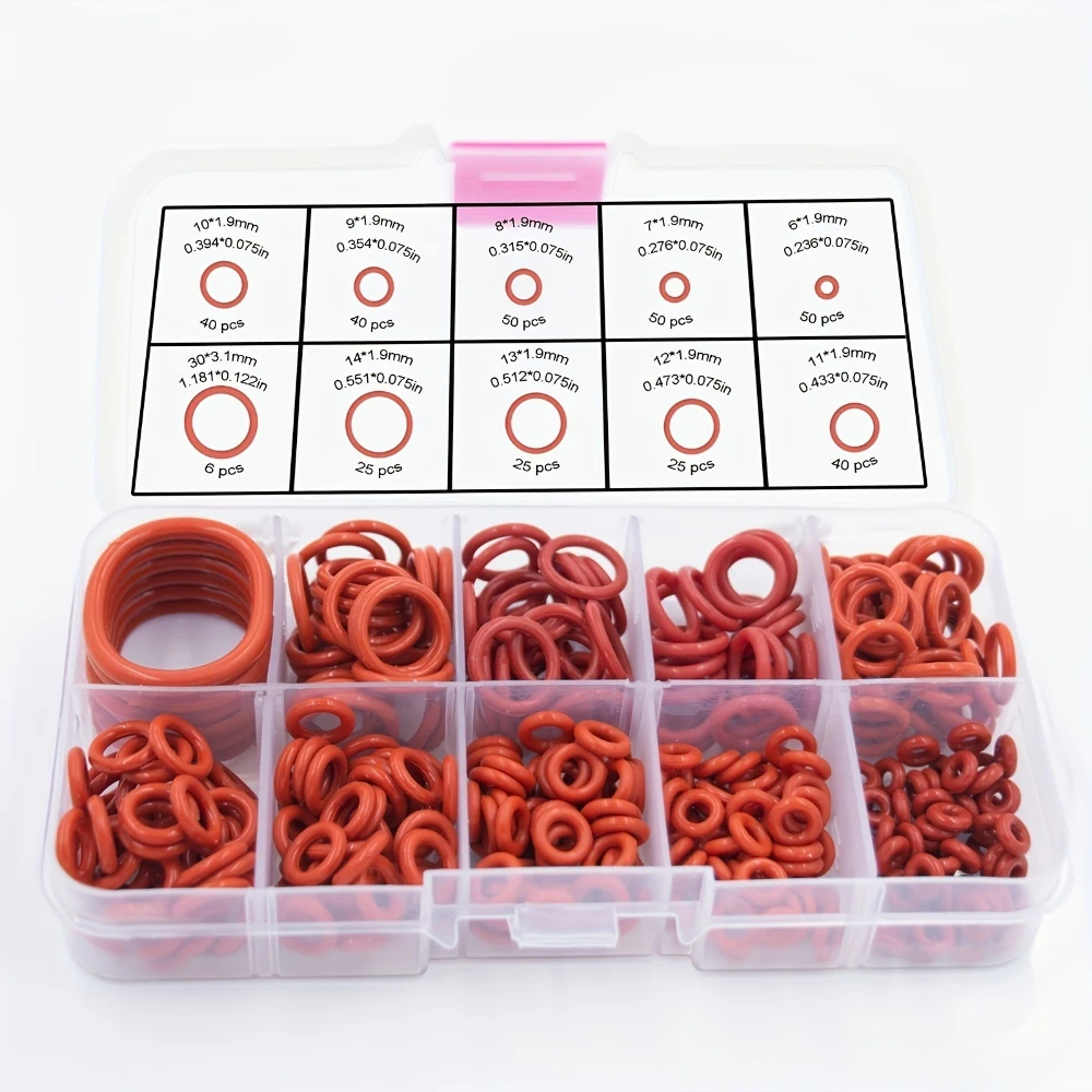 351pcs Silicone O-ring Kits Oil-resistant Heat-resistant Ring Gasket Suitable for Automobiles Pipelines with 10 Sizes Available