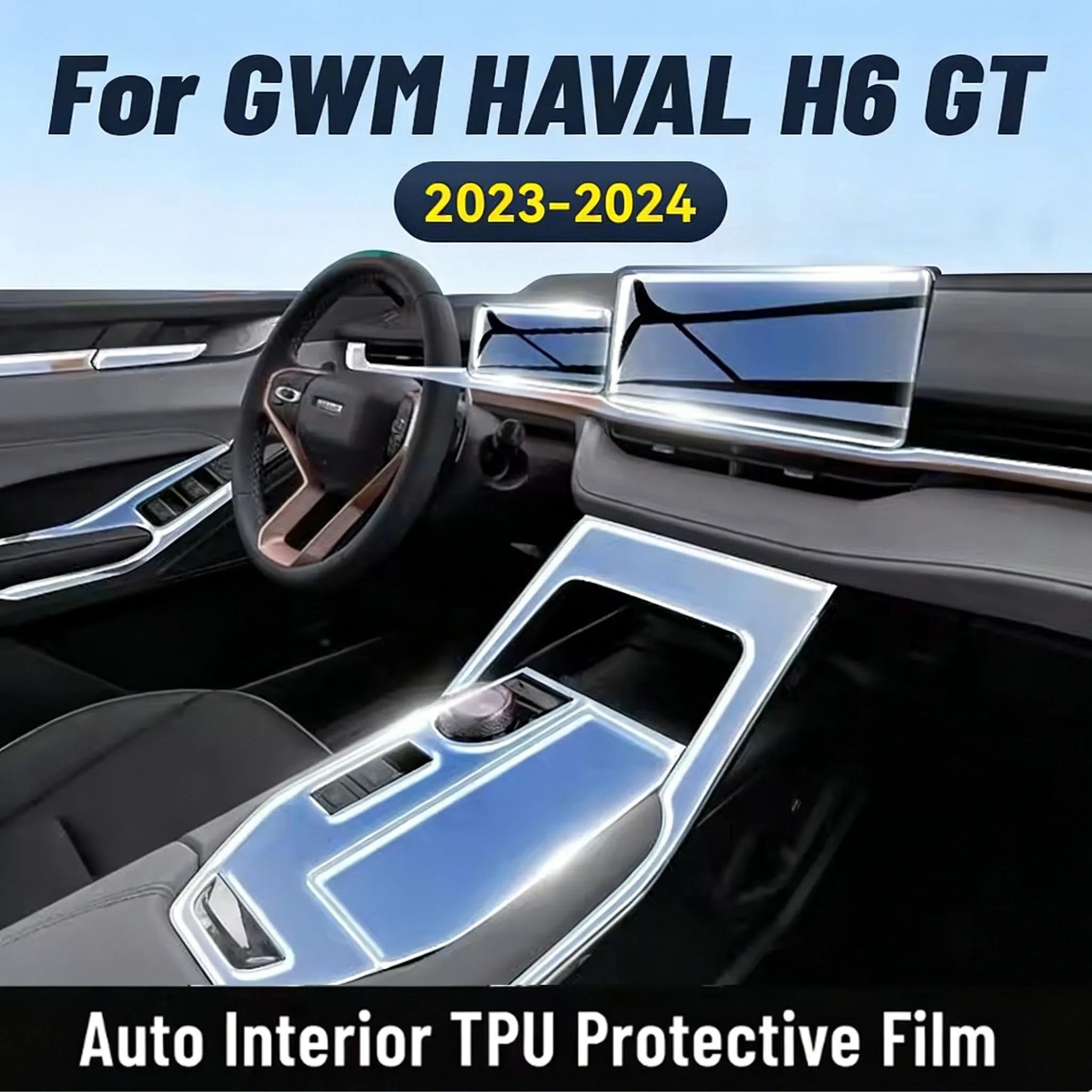 Car Interior Center Console Media Dashboard Navigation TPU Protector Film For HAVAL H6 GT 2023 2024 Car Sticker Accessories