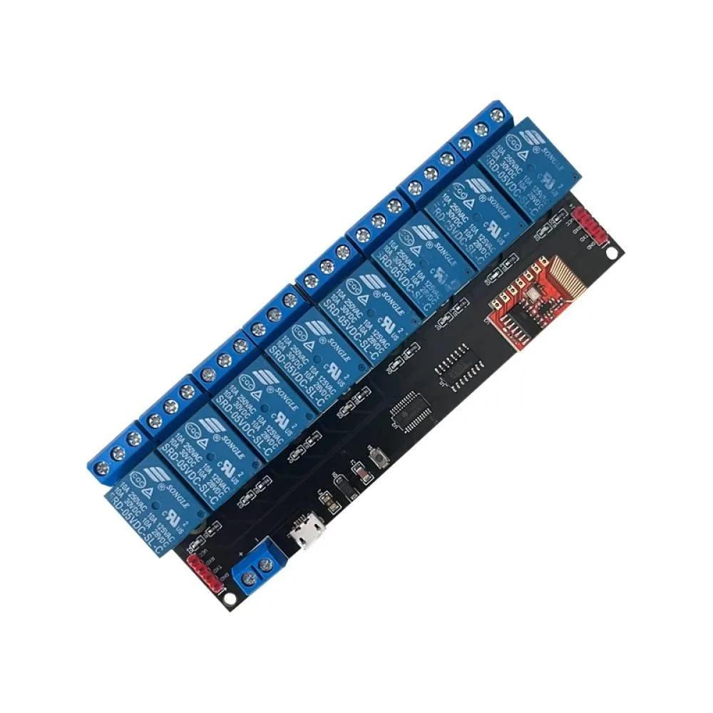 433MHz RF Control Support Self-locking Interlocking Point-and-trip Mode Relay Board DC5V TTL 8-Channel Serial Port Relay Module