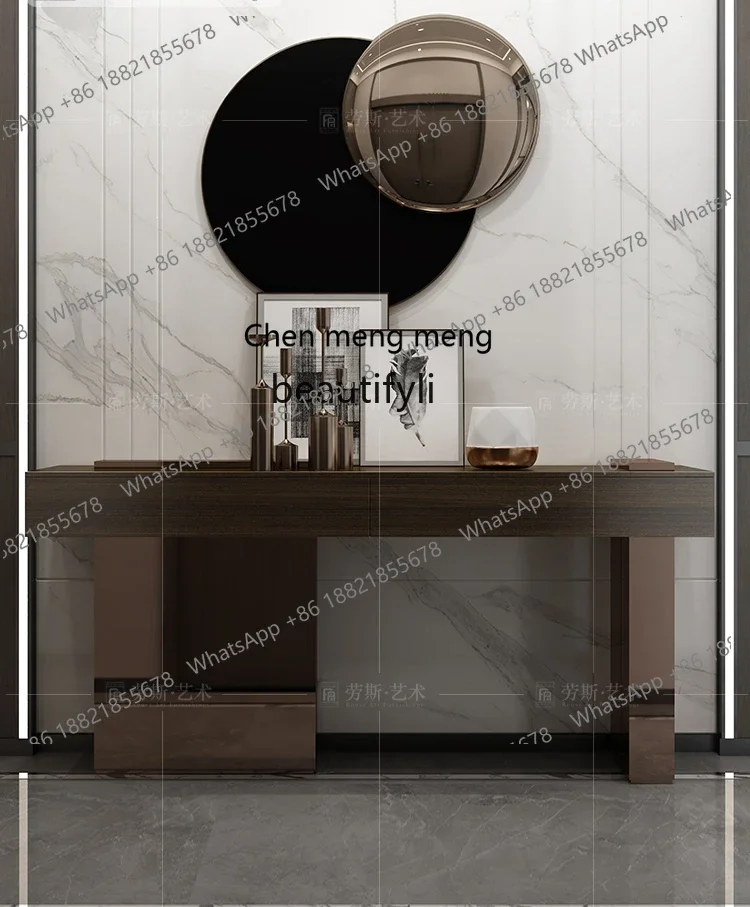 New arrive Italian light luxury entrance cabinet, post-modern simple entrance table smoked, decorative cabinet against the wall