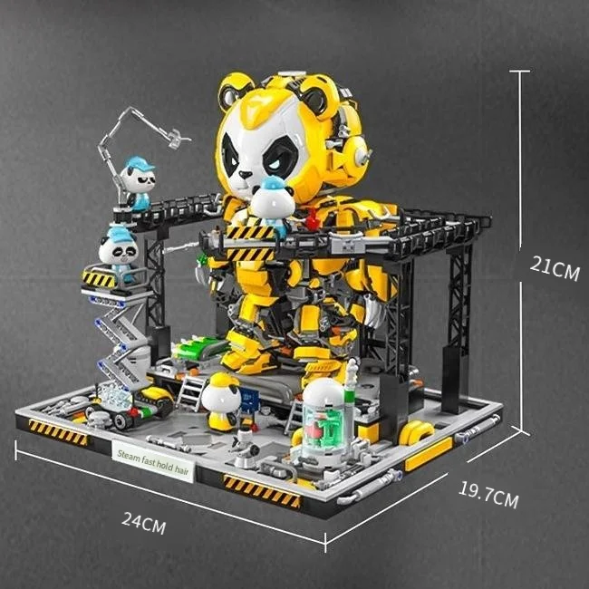 Tide play building blocks Panda Mech assembling toys mechanical repair table deformed robot children puzzle gift