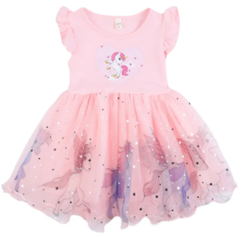 Girls Clothes 2024 New Summer Princess Dresses Flying Sleeve Kids Dress Unicorn Party Baby Dresses for Children Clothing 3-8Y