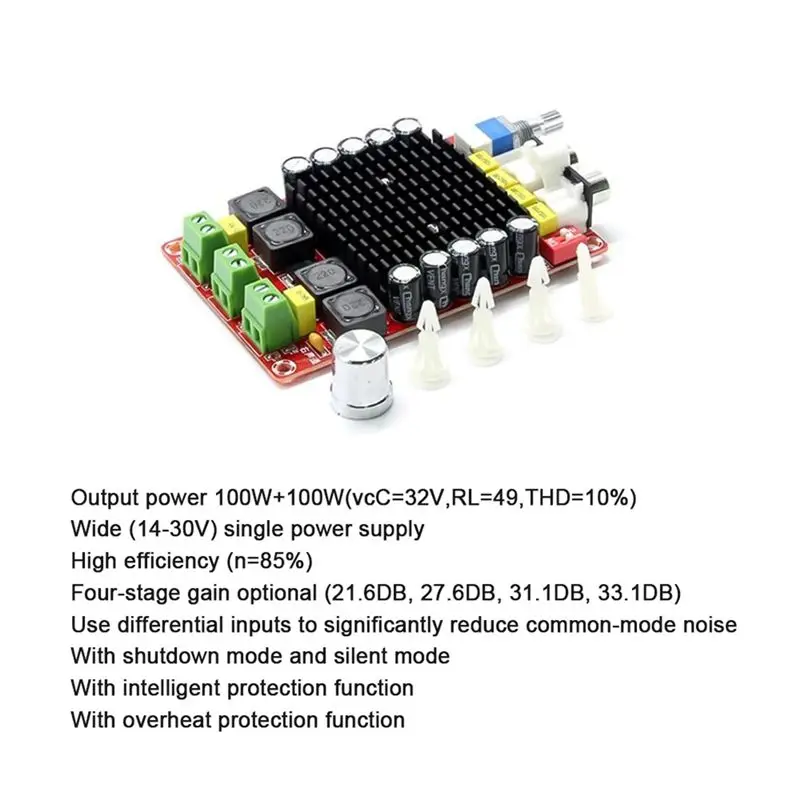 B29C-XH-M510 Car Amplifier TDA7498 High-Power Digital Power Amplifier Board 2X100w DC 14-34V