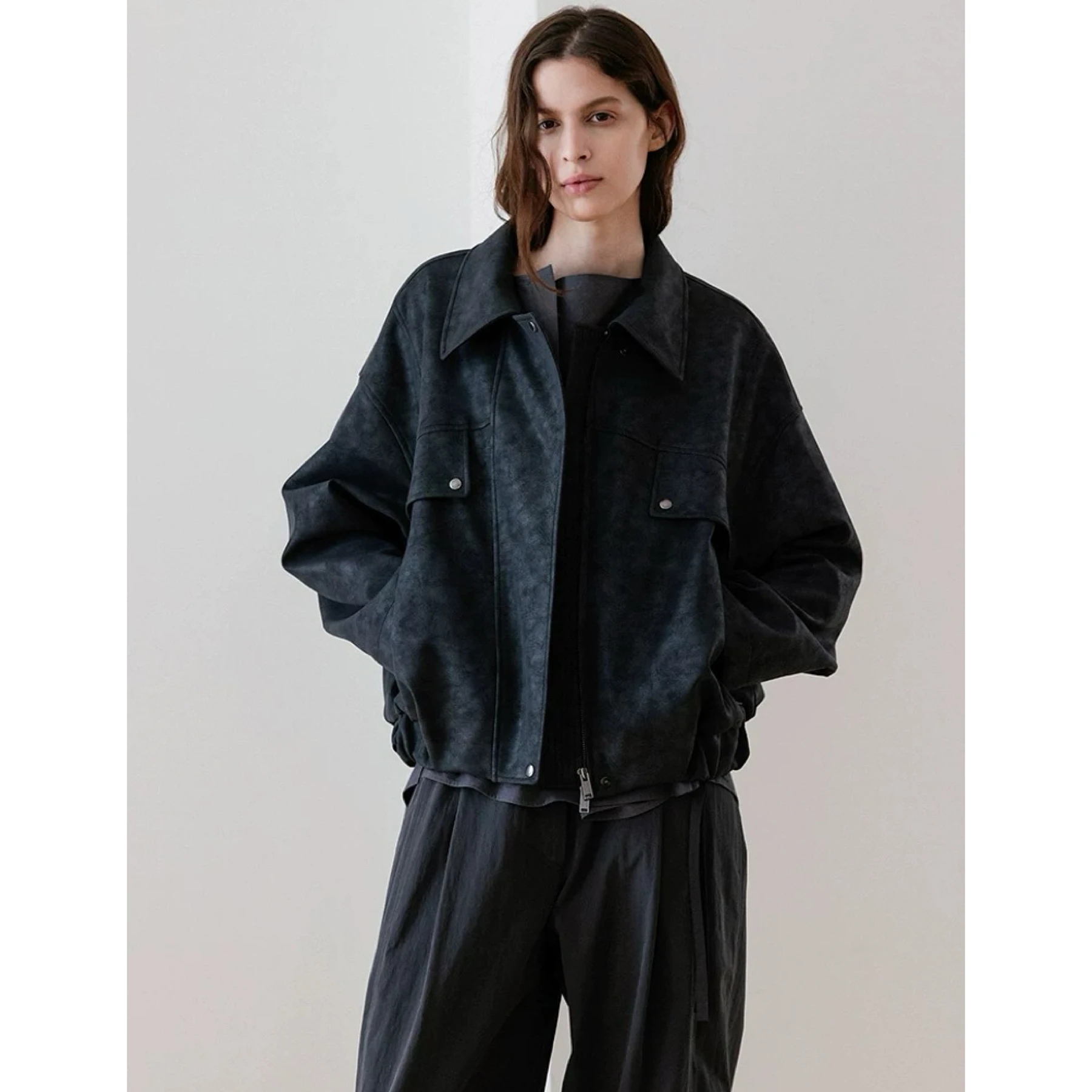   الليمون الجبن ماتي بو الجلود Jaet الرجعية الملمس الكورية الخريف ملابس خارجية المرأة معطف ort