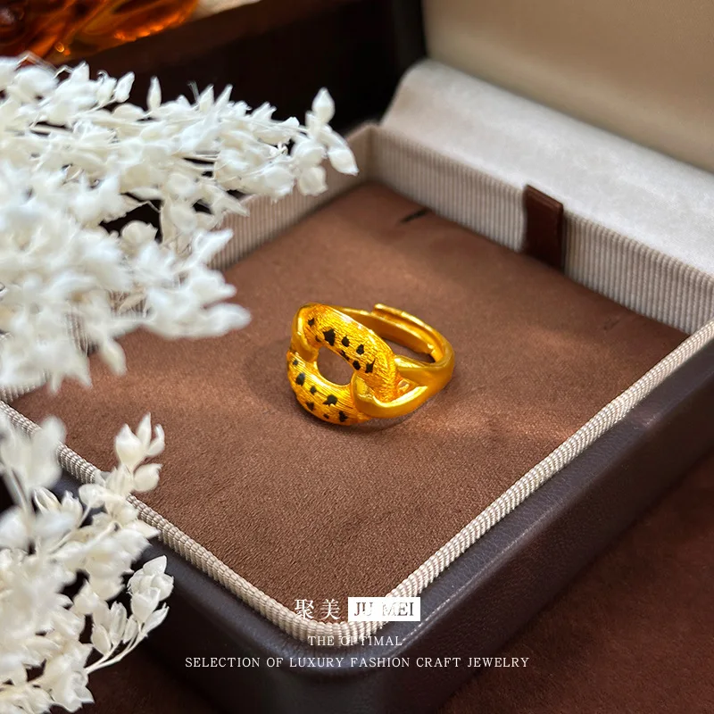 

Золотое кольцо для женщин из настоящего золота 9999 пробы (24K) в магазинном стиле с леопардовым принтом и регулируемым размером для модных украшений