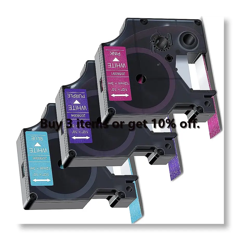✼3-Pack for DYMO COLORPOP Label Tape White Print on Blue/Pink/Purple Glitter 12mm for Label Maker, Label Manager 160 280