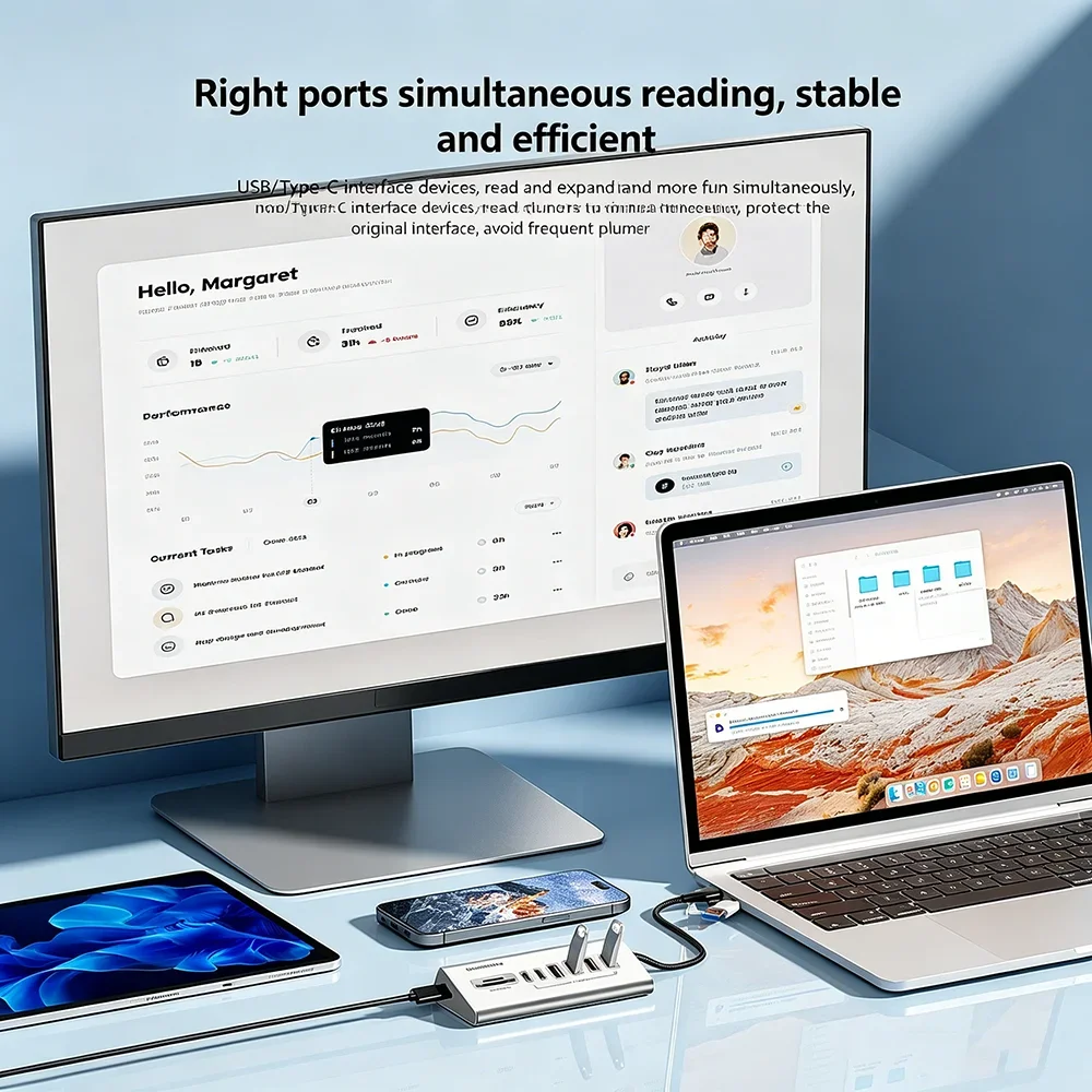 KEBIDUMEI 9-in-2 USB 3.2 Hubs 10Gbps USB Docking Station USB C Hub Type C Splitter with Card Reader Aluminum Alloy For PC Laptop