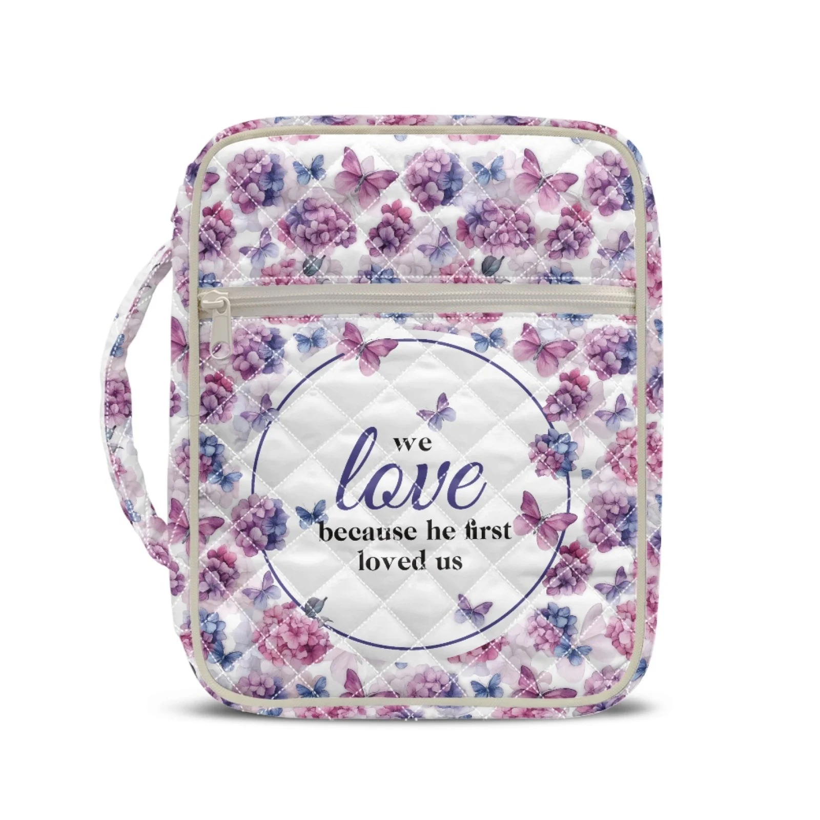 Coloranimal Blue Purple 2026 Collection Quilted Bible Covers Stretch Polyester Zippered Pocket Bible Carrier Tote Bag