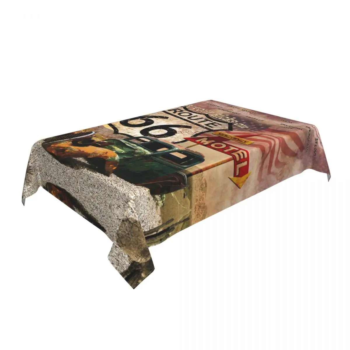 Rectangular Get Your Kicks On Route 66 Table Cover Fitted USA Highways Road Sign Table Cloth Backed Edge Tablecloth for Dining