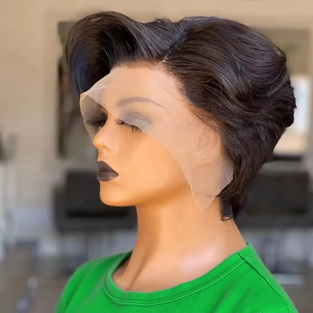 

CEXXY Pixie Cut Wig Transparent Lace Human Hair 13×4 Human Hair Wigs Straight Short Bob Wig For Woman Baby Hair Natural Hairline