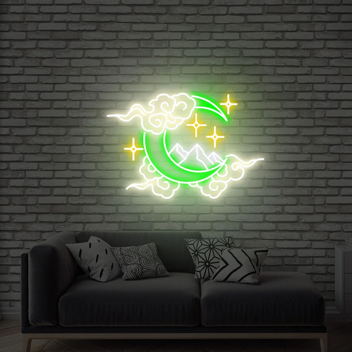 Moon Cloud Star Mountain Neon Sign Custom Art Neon Light for Bedroom Club Home Bar Shop Wall Decor Personalized LED Neon Light