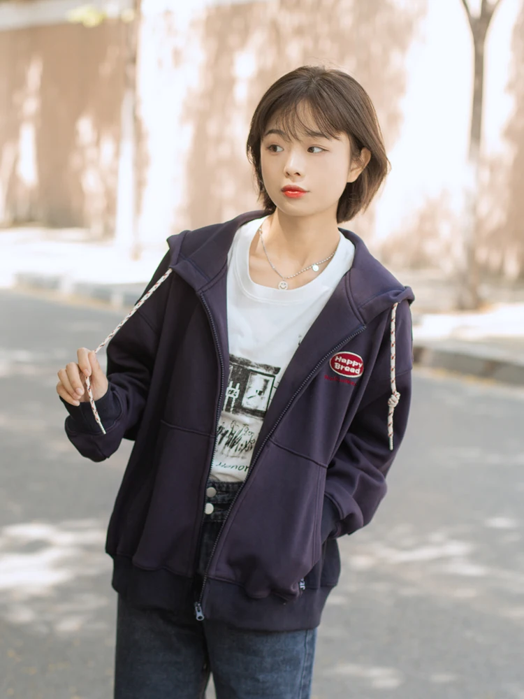 

Осенне-зимняя женская утепленная худи из чистого хлопка, оверсайз, в стиле бойфренд, на молнии, с длинными рукавами, стандартный крой