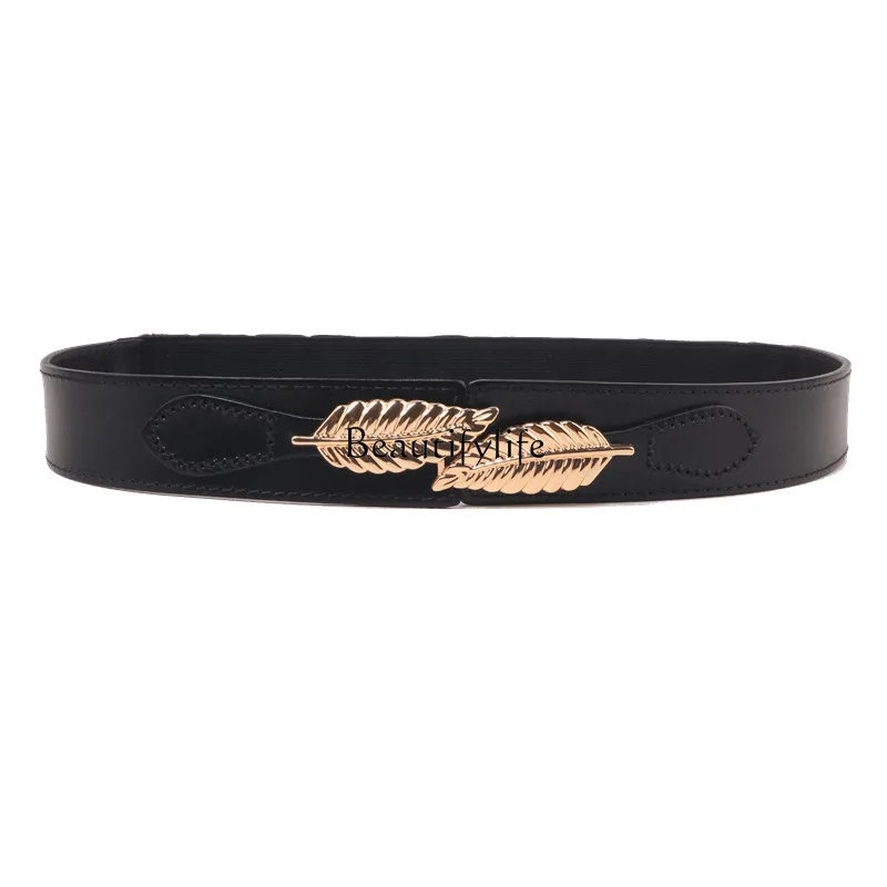 Leather wide belt elastic decoration with dress waist Korean version versatile waist first layer