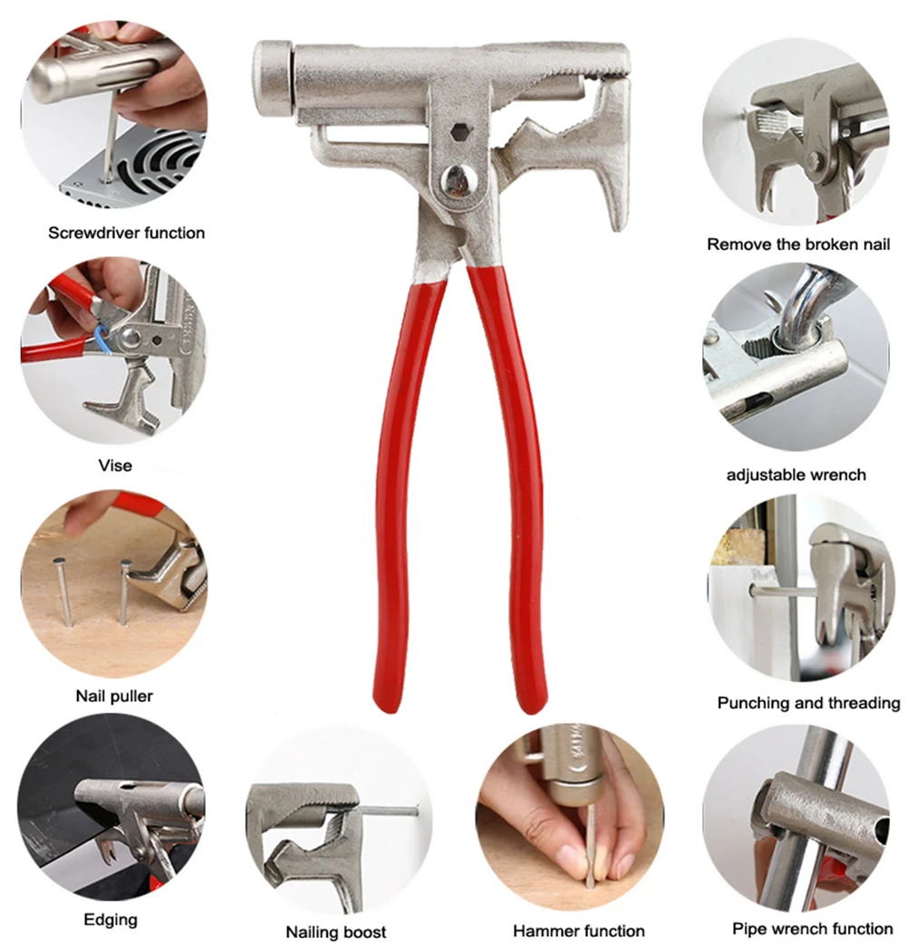 10 in One Multi-function Universal Hammer Screwdriver Nail Gun Pipe Pliers Wrench Clamps