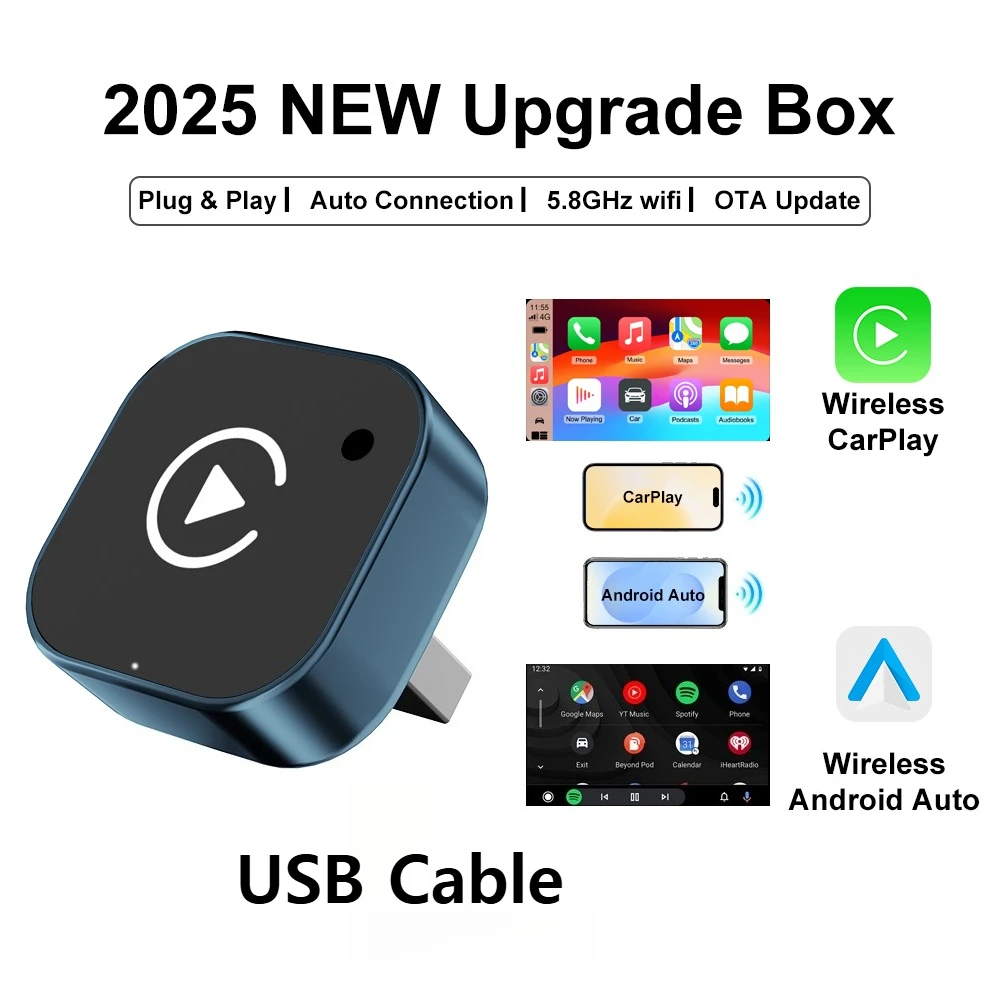 2026 Draadloze CarPlay Adapter 2-in-1 Bedraad naar Draadloos Dongle voor Apple & Android telefoon Plug and Play Universeel Auto-accessoire