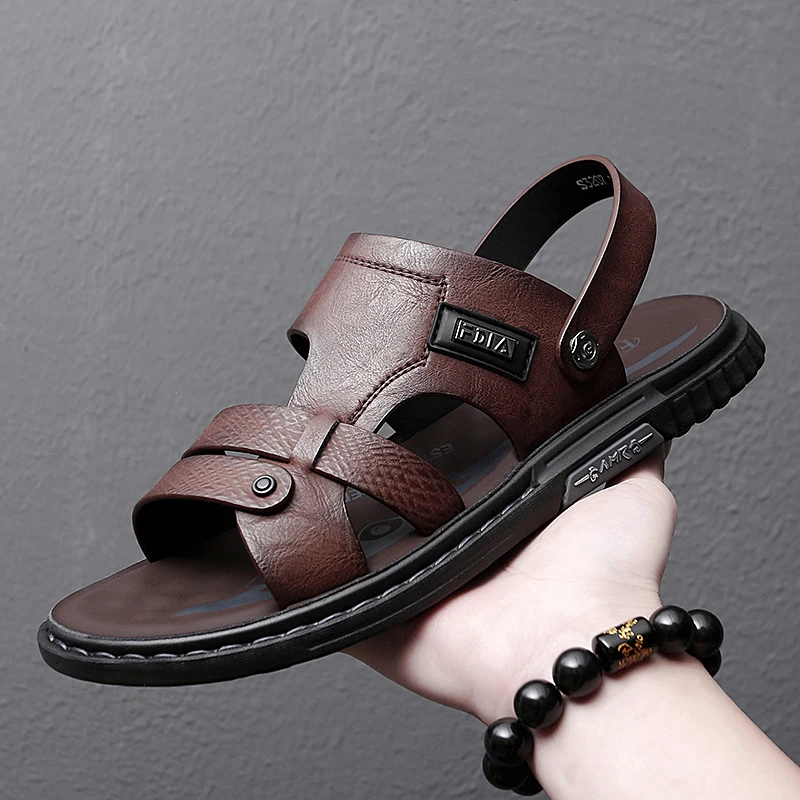 

Men's Summer New Men's Sandals Men's Leather Beach Shoes Casual Men's Shoes Fashion Slippers Stripe Sandals Rubber Mens Shoes