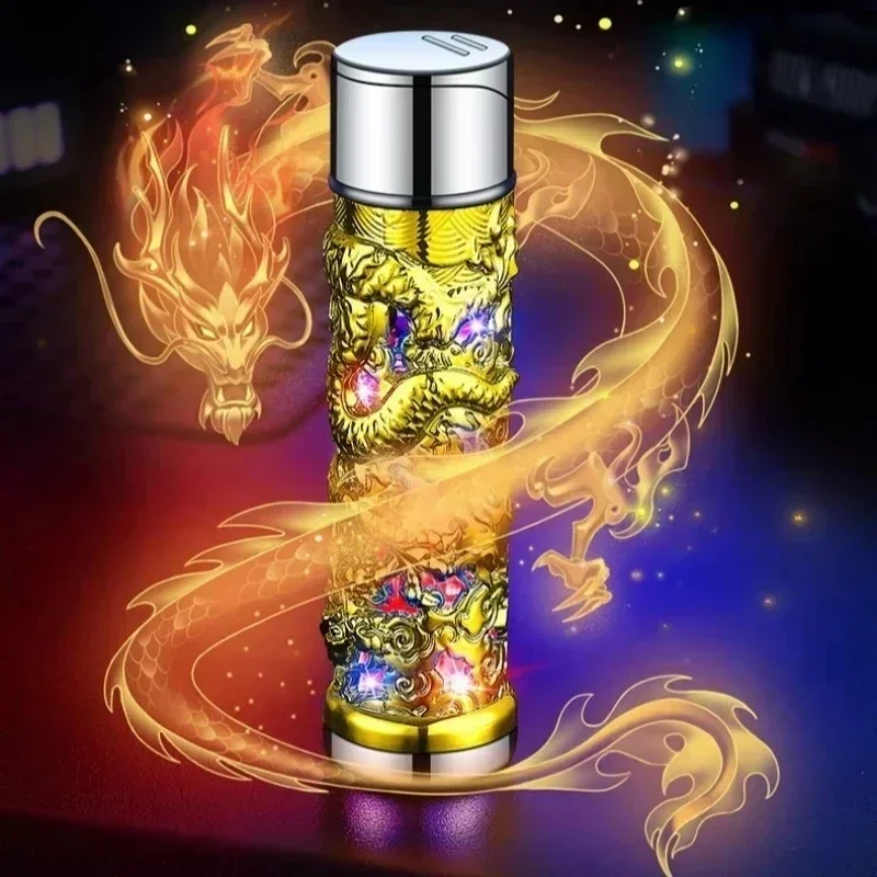 3D Embossed Dragon Lighter, Outdoor Windproof Flame Direct Lighter, Metal Body, Inflatable Lighter, Auspicious Dragon Year Gift