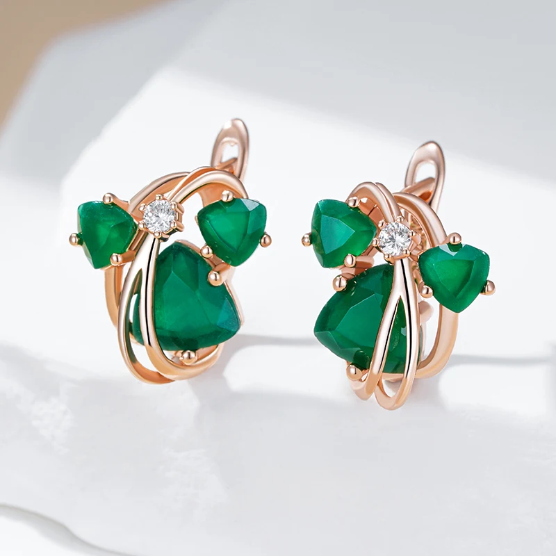 Kinel Unusual Full Sparkling Green Natural Zircon Drop Earrings  for Women Luxury 585 Rose Gold High Quality Daily Fine Jewelry