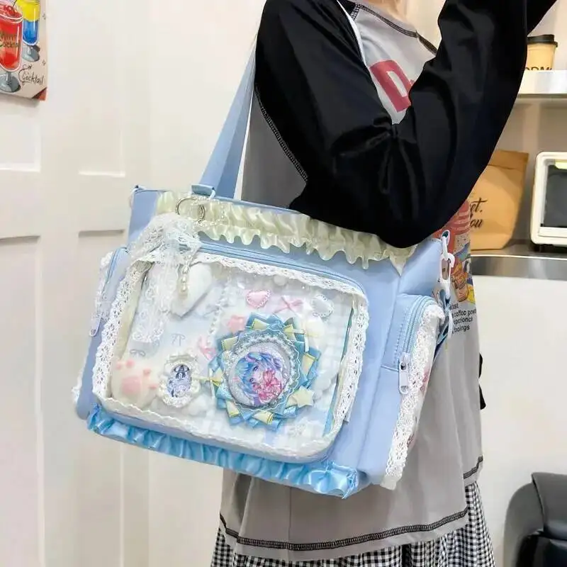 Y2k جديد الحلو Ita حقيبة كتف لوليتا فتاة شفافة حقيبة كروسبودي المرأة سعة كبيرة الدانتيل حمل حقيبة لطيف لتقوم بها بنفسك عرض حقيبة يد