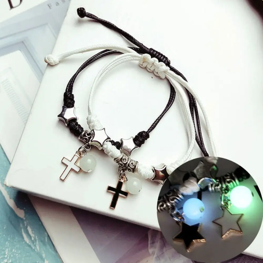 2Pcs Adjustable Luminous Beads Couple Bracelet Woven Rope Star Charms Bracelet Set Fashion Bracelet Jewelry Friendship Bracelet