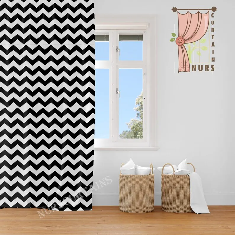 Zigzag Blackout Curtain: Modern Black and Gray Pattern