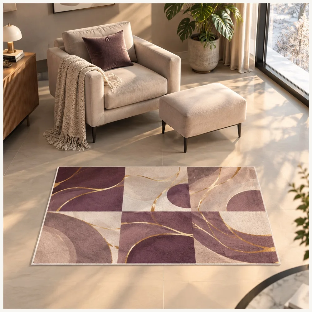 VIKAMA Abstract Gold Line Art Door Mat, Non Slip Absorbent Flannel Rug, Nordic Floor Mat for Snug, Landing, Pantry