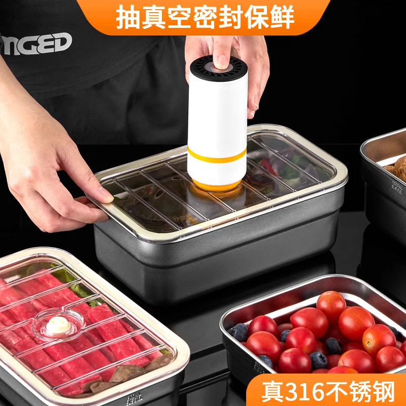 316Stainless Steel Vacuum Crisper Household Refrigerator Food Storage Box Sealed Lunch Box Lunch Box Pojemnik na owoce