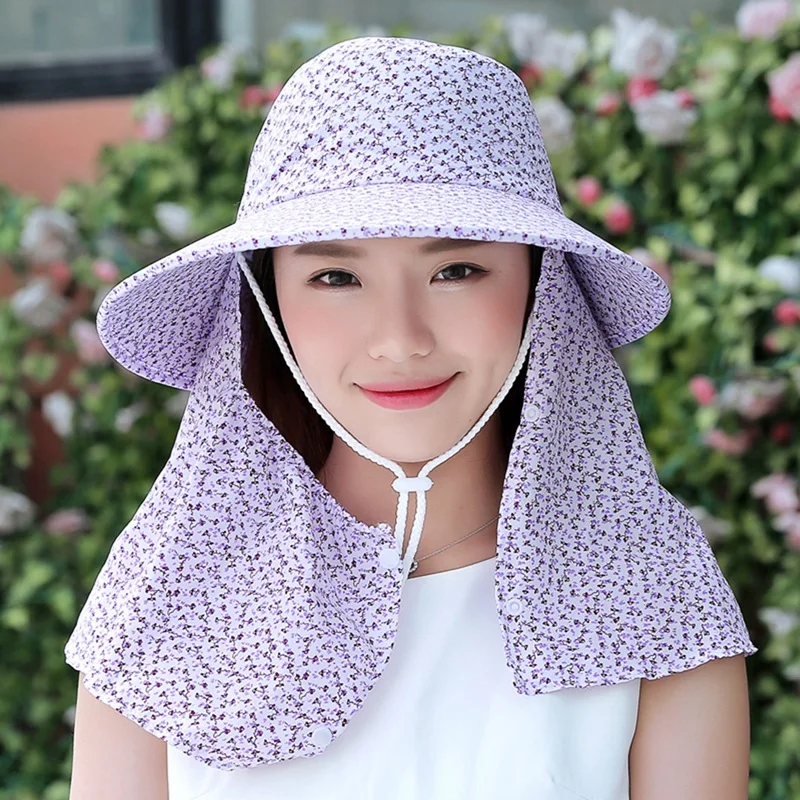 Floral Print Sun Hats For Women Big Head Camouflage Visor Hat Wide Brim UV Protection Beach Cap Female Cap 2021