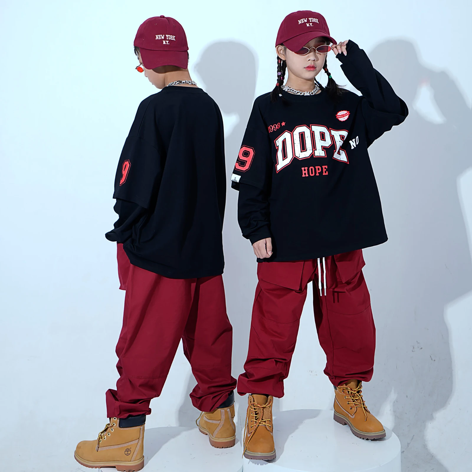 

Two Piece Sweater Loose Pants Streetwear Girls Hip Hop Dance Streetwear 2023 Jazz Dance Rave Clothes Boys Black Fake