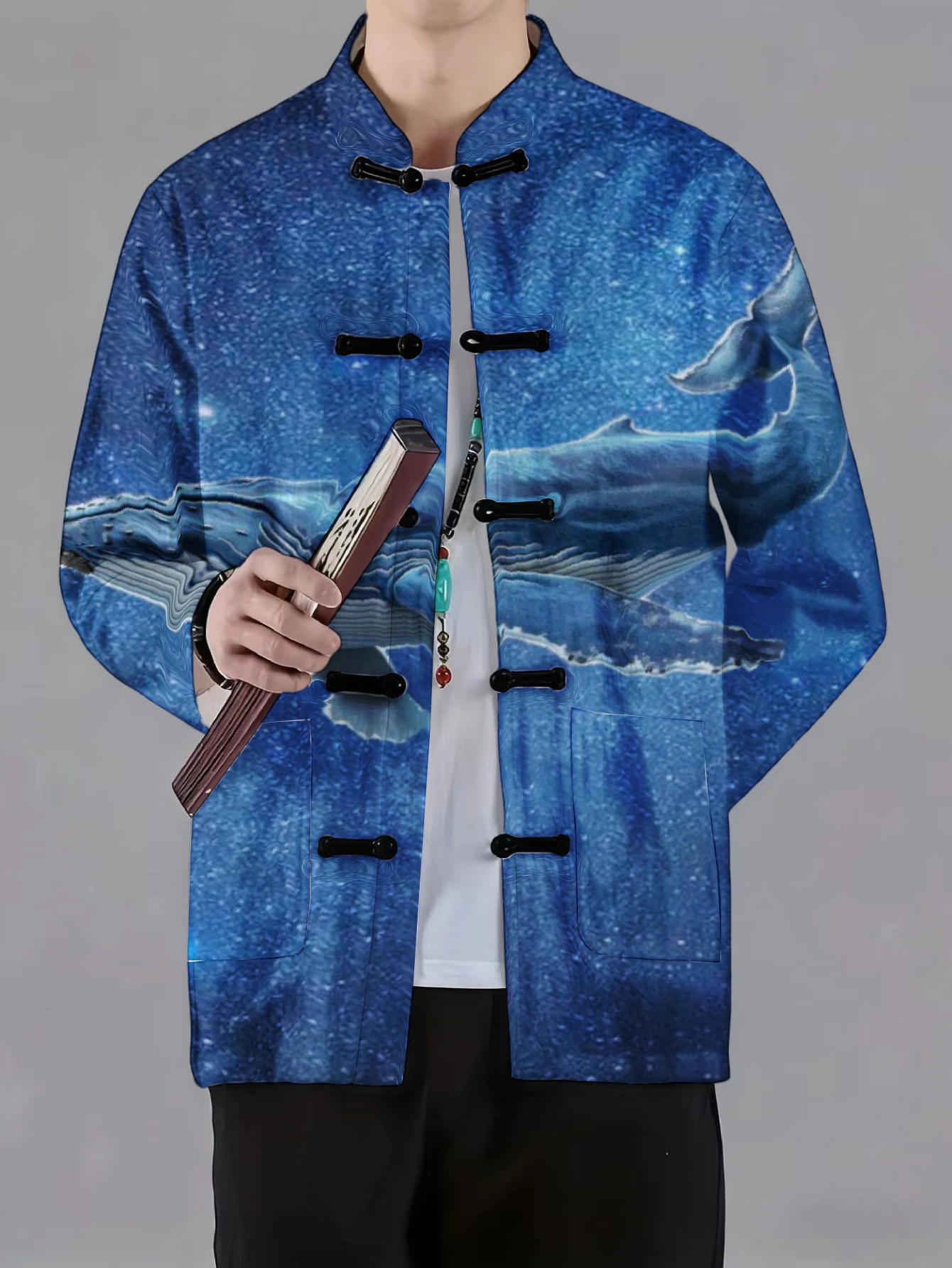 Men Mandarin Collar Frog Butto - Phone Stands 评论和价格